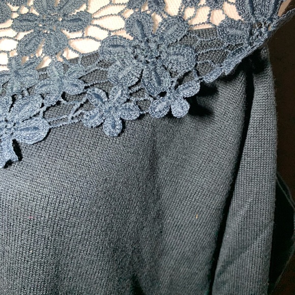 Amaryllis Black Lace Trim Cold Shoulder Sweater - Picture 4 of 10